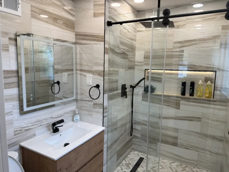 Glass shower doors and tile polished to a streak-free shine